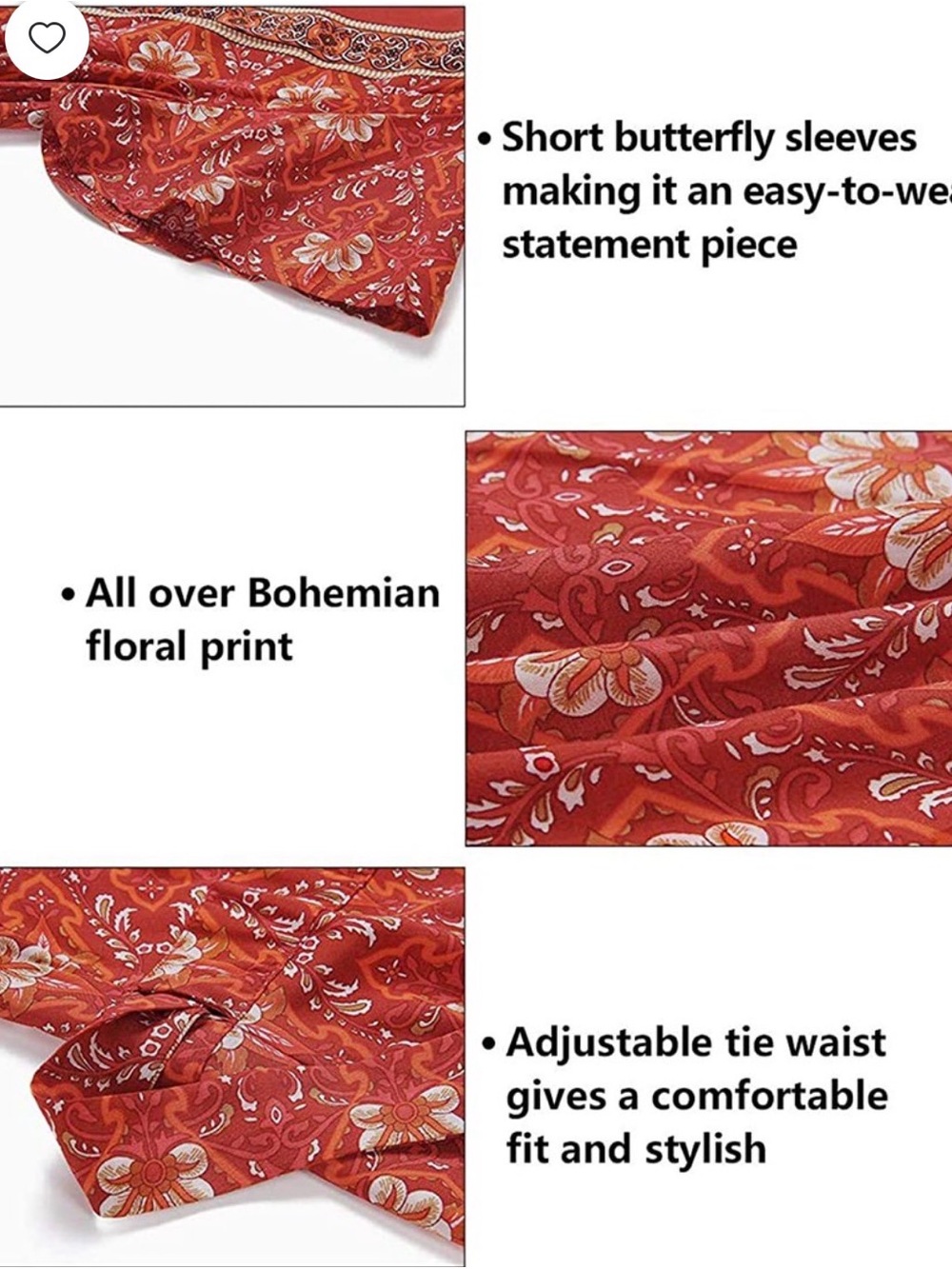 Boho Red Floral V-Neck Wrap Maxi Dress with Slit M - Picture 6 of 11